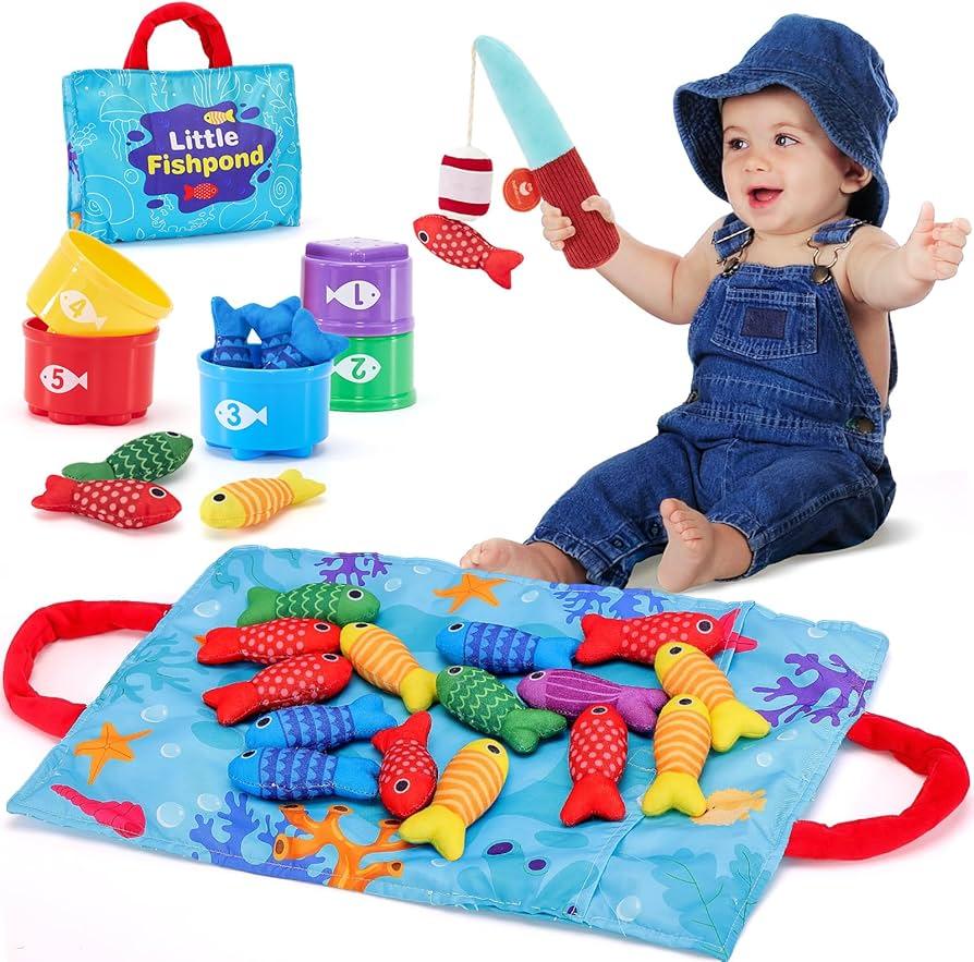 Hahaland Montessori Toy 1+ – Cloth Fishing Game with Stacking Cups for Toddlers 1–3